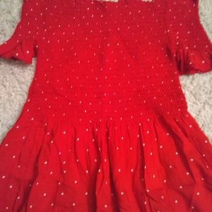 Off the shoulder red and polka dot top
